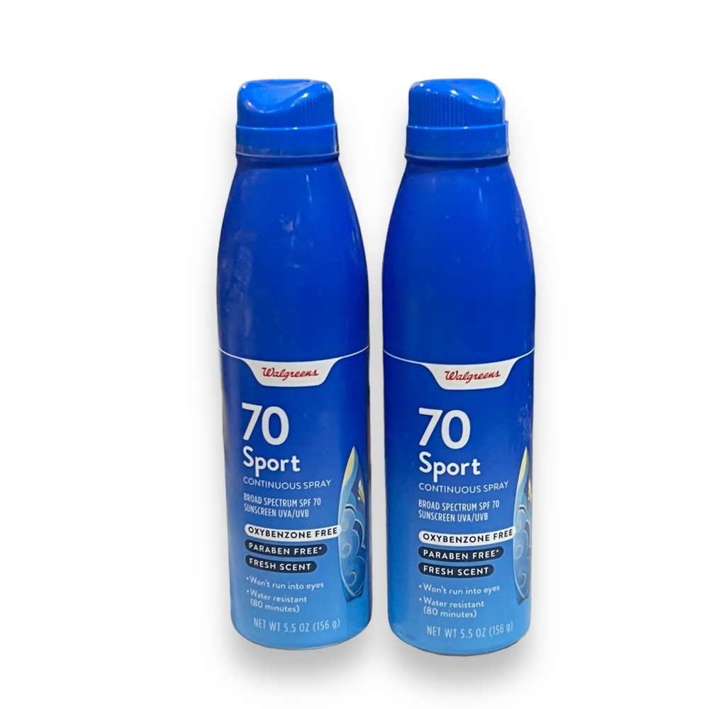 New Lot Of 2 Walgreens SPF 70 Sport Sunscreen Spray - 5.5 oz.  Exp.05/2024